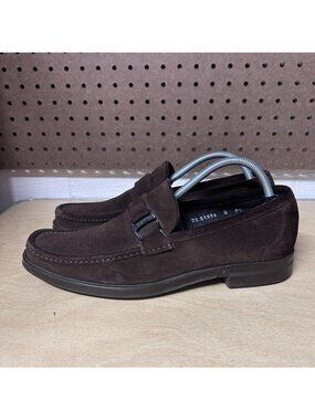 SALVATORE FERRAGAMO Mens Brown Suede Monk Strap Shoes SZ 8.5 D